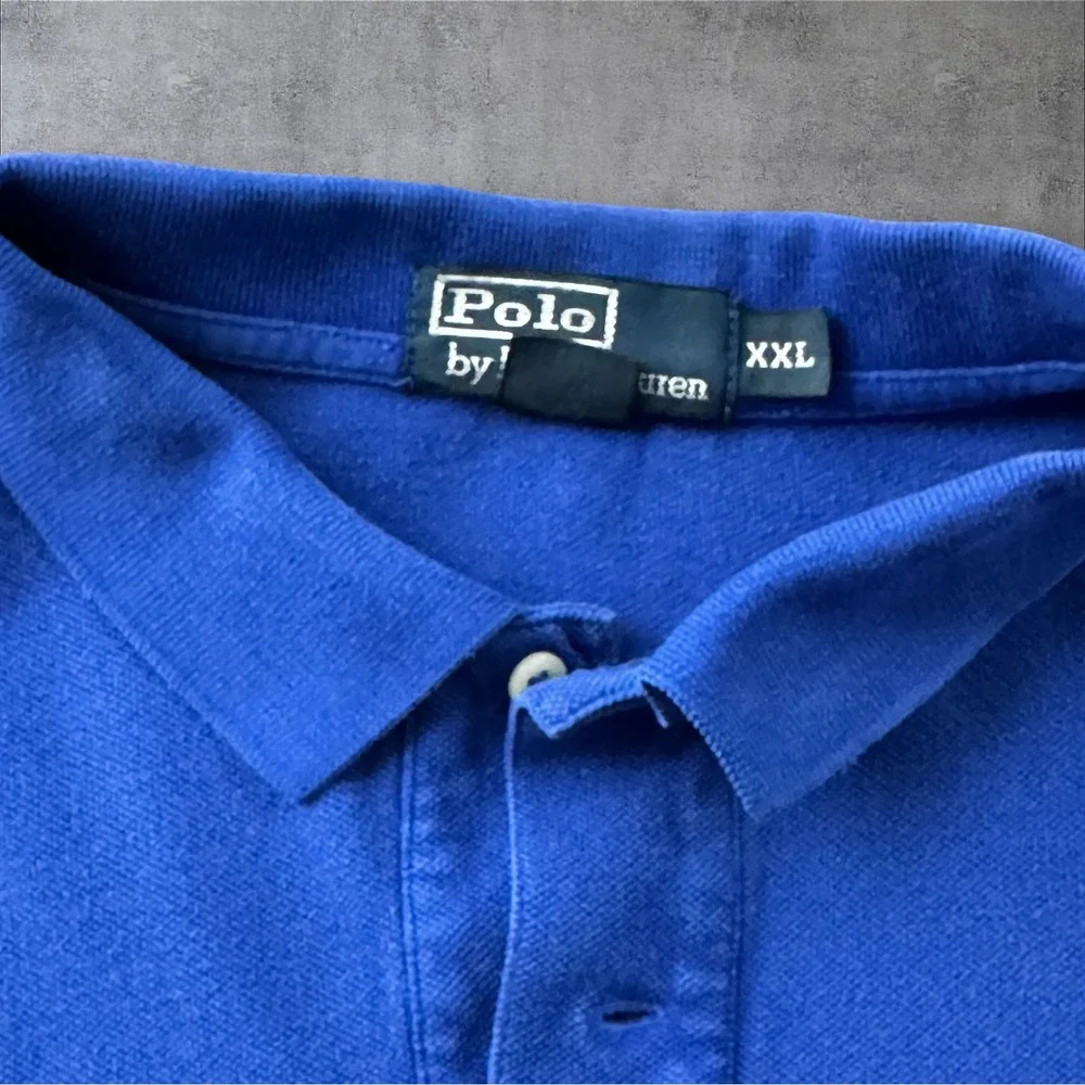 Polo Ralph Lauren Polo Shirt XXL Blue Orange Pony Logo Pique Knit Preppy